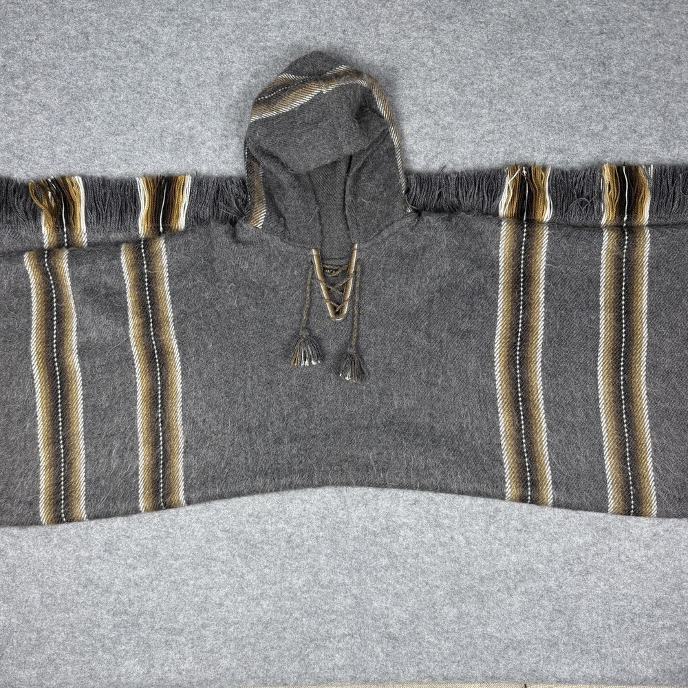 Inti Alpaca Wool Hooded Poncho Cape Fringe Jacket Coat Blanket Men Women Bolivia